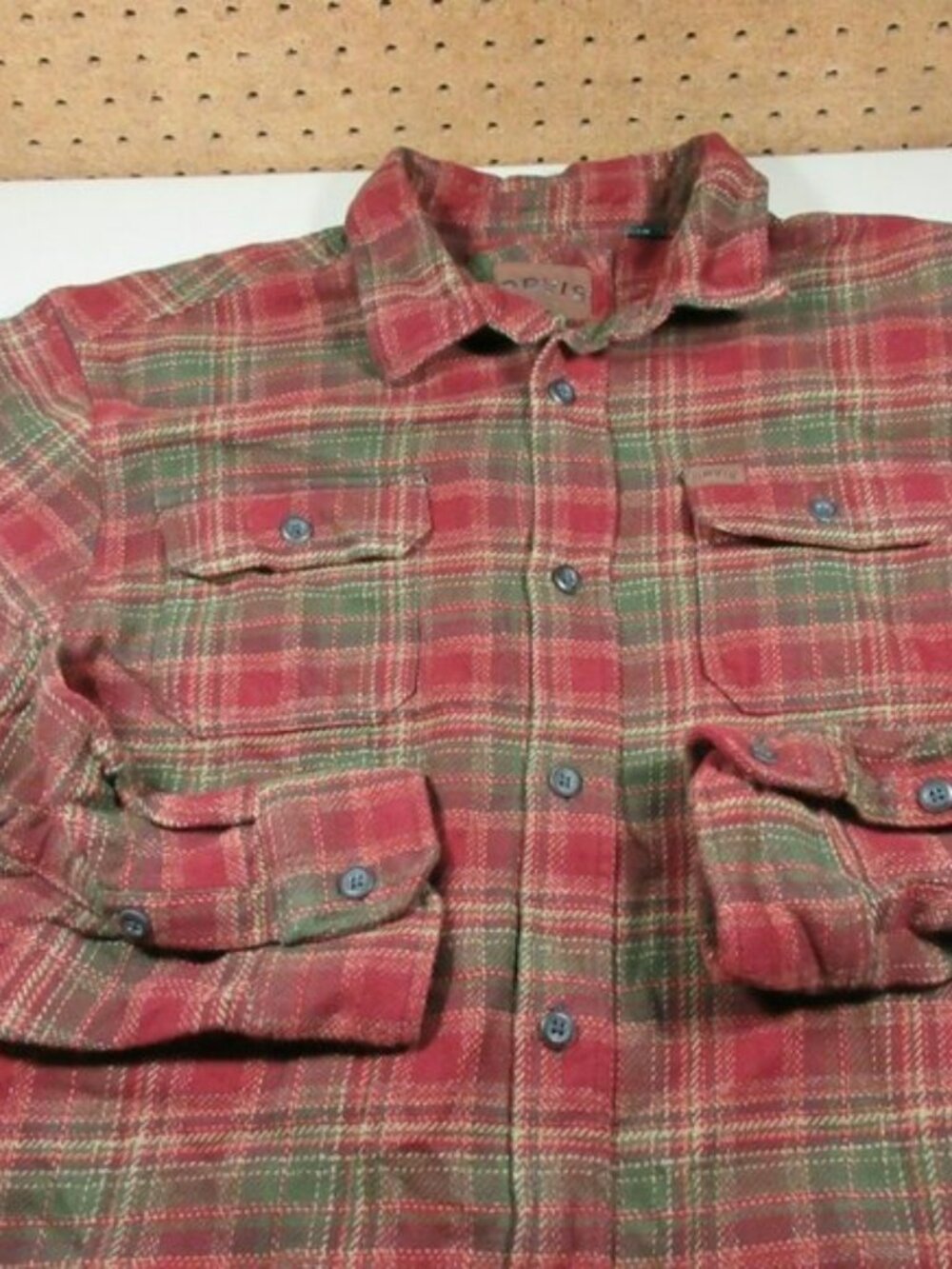 Orvis mens red green beige plaid heavyweight hunting work flannel L - Picture 1 of 12
